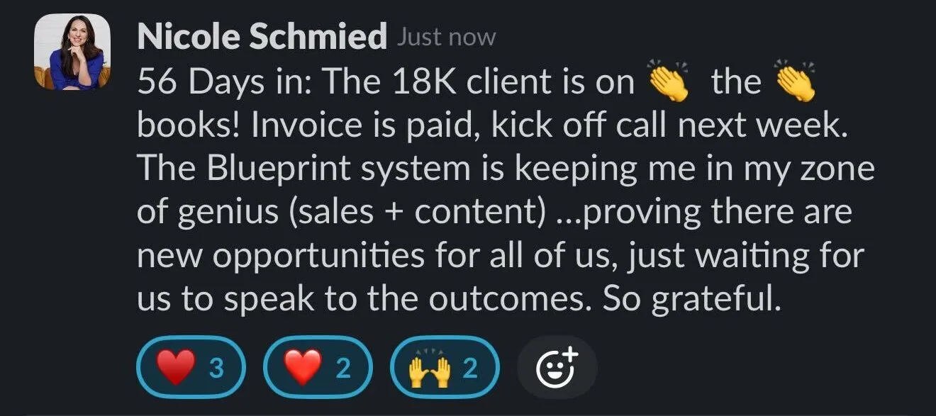 Nicole Schmied -- 18K client in 56 days